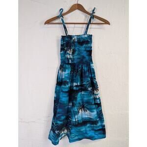 Puanani by RJC Hawaiian Sundress Blue Ocean Tie Straps Stretch Smocked Small